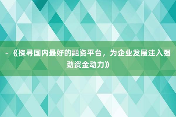 - 《探寻国内最好的融资平台，为企业发展注入强劲资金动力》