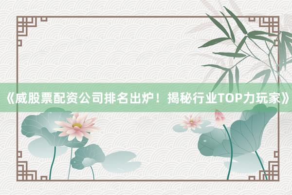 《威股票配资公司排名出炉！揭秘行业TOP力玩家》