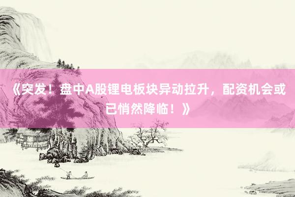 《突发！盘中A股锂电板块异动拉升，配资机会或已悄然降临！》