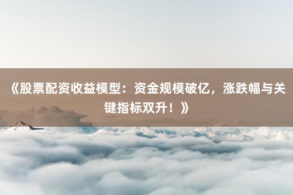 《股票配资收益模型：资金规模破亿，涨跌幅与关键指标双升！》