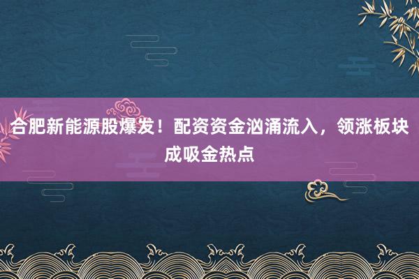 合肥新能源股爆发！配资资金汹涌流入，领涨板块成吸金热点