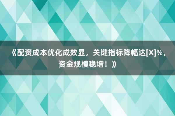 《配资成本优化成效显，关键指标降幅达[X]%，资金规模稳增！》