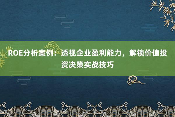 ROE分析案例：透视企业盈利能力，解锁价值投资决策实战技巧