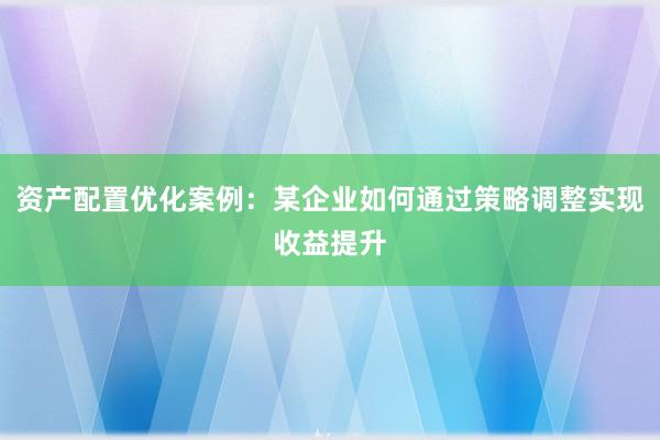资产配置优化案例：某企业如何通过策略调整实现收益提升