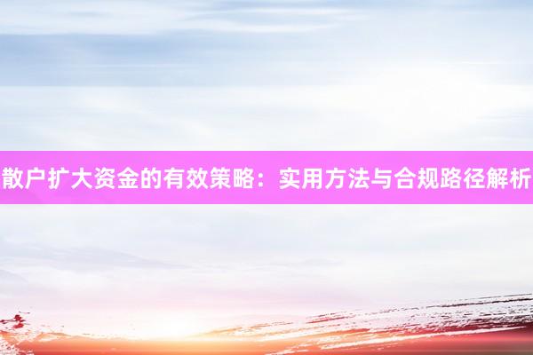 散户扩大资金的有效策略：实用方法与合规路径解析