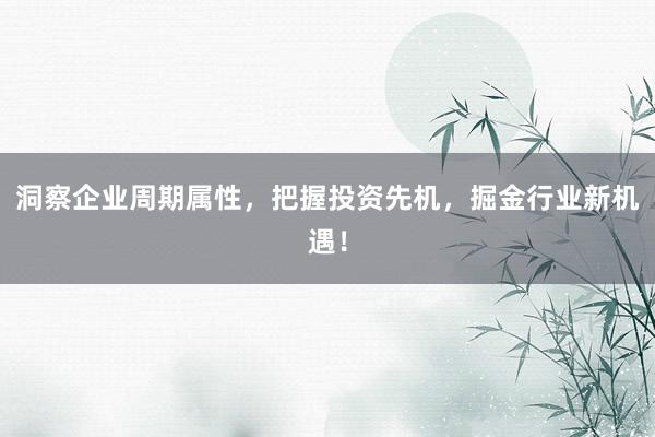 洞察企业周期属性，把握投资先机，掘金行业新机遇！
