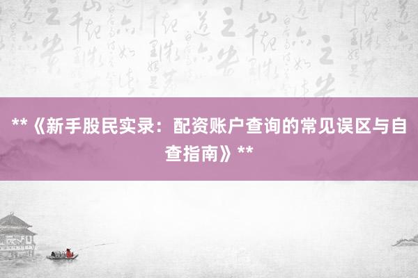 **《新手股民实录：配资账户查询的常见误区与自查指南》**
