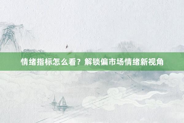 情绪指标怎么看？解锁偏市场情绪新视角