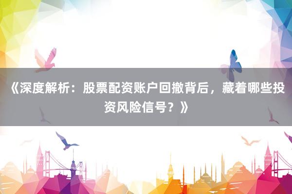 《深度解析：股票配资账户回撤背后，藏着哪些投资风险信号？》
