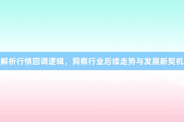 解析行情回调逻辑，洞察行业后续走势与发展新契机