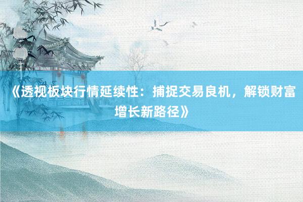 《透视板块行情延续性：捕捉交易良机，解锁财富增长新路径》